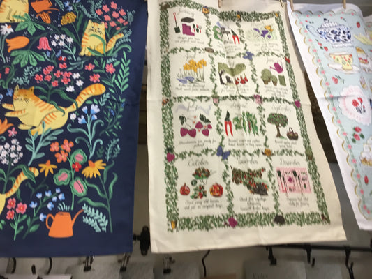 Ulster Weavers tea towel. Gardeners calendar design