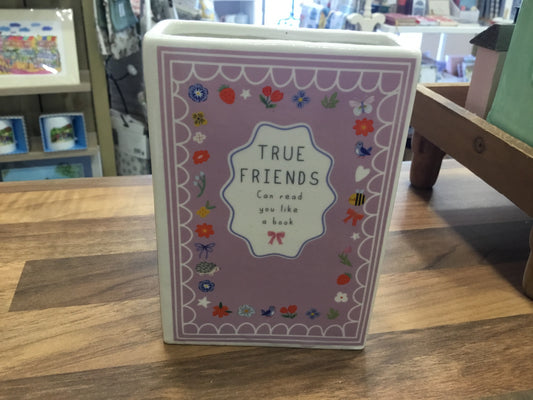 True friends ceramic book vase