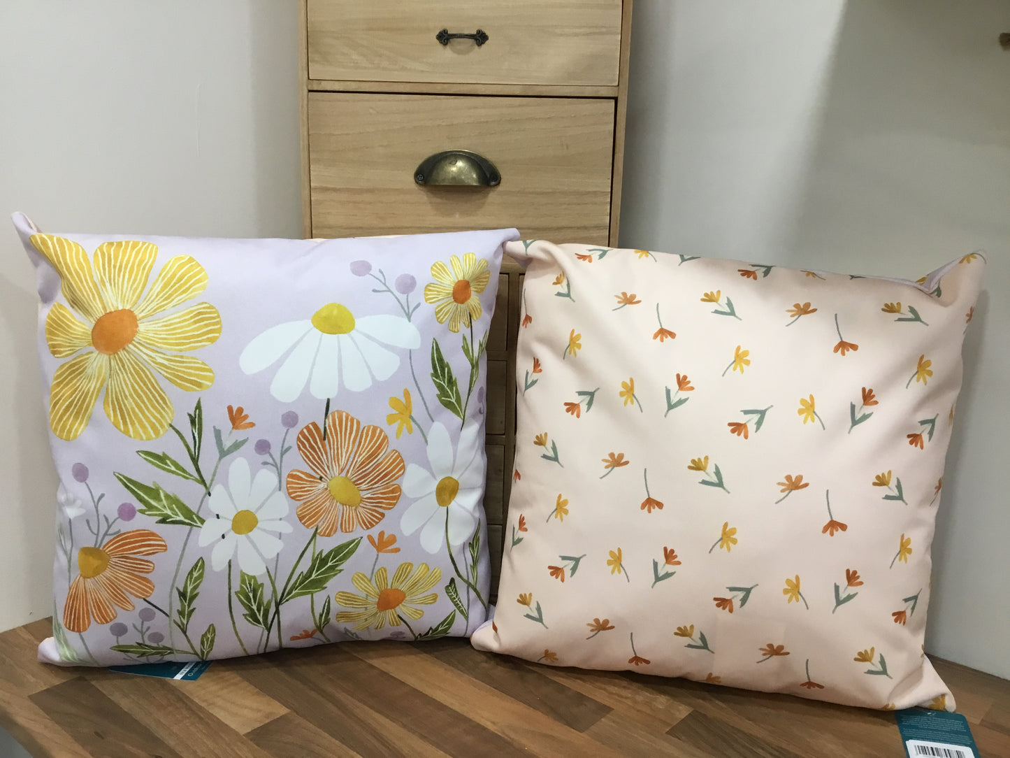 Lilac and peach floral outdoor cushion