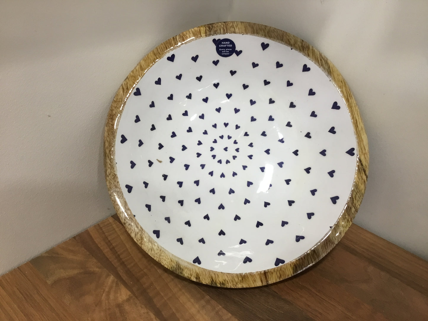 Mango Wood Blue and White heart bowl