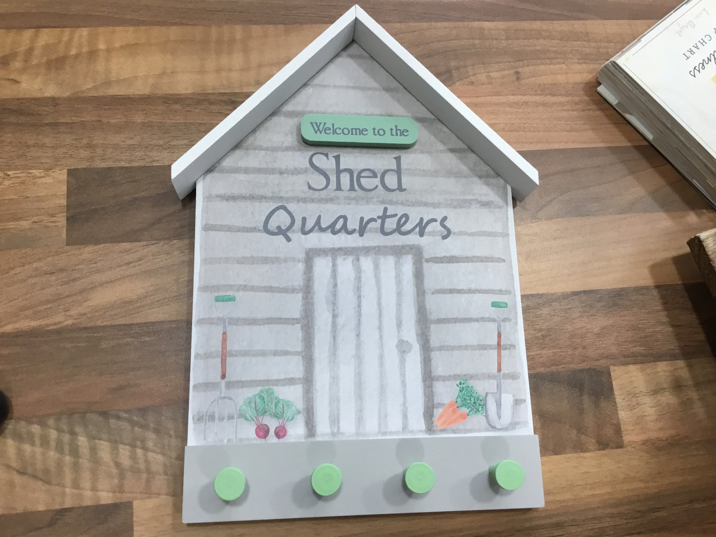 Wooden shed hanging hooks
