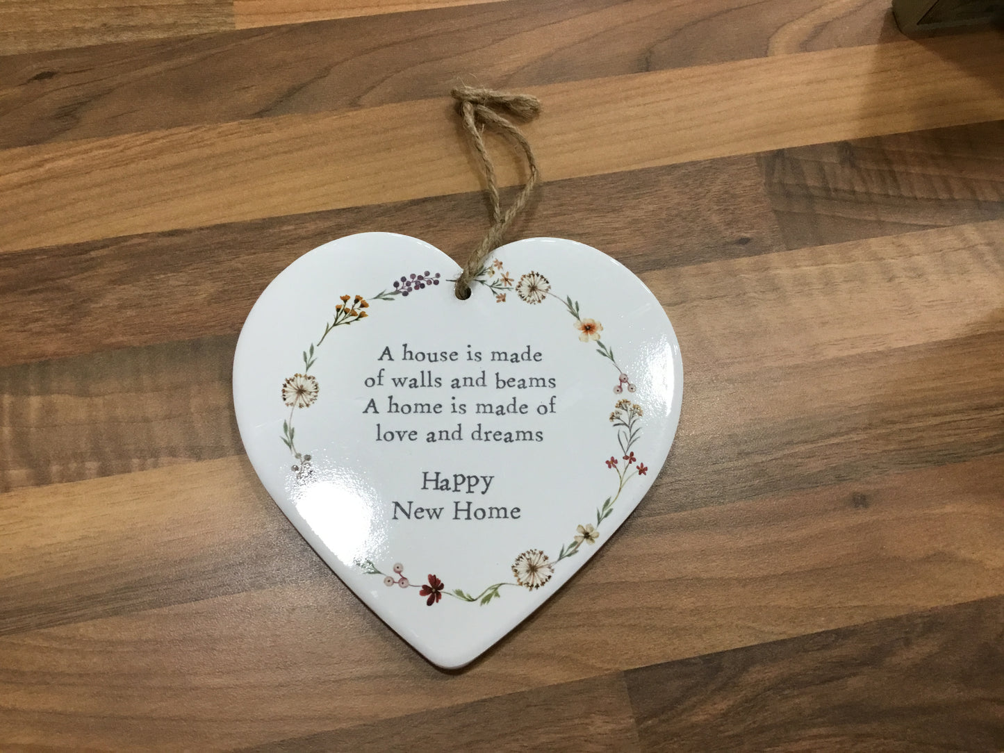 Happy New Home ceramic hanging heart
