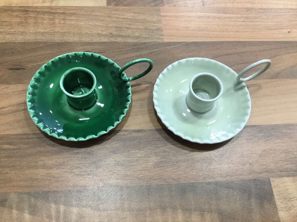 Candle holder in metal. 2 colours available. Green and grey. Sold separately