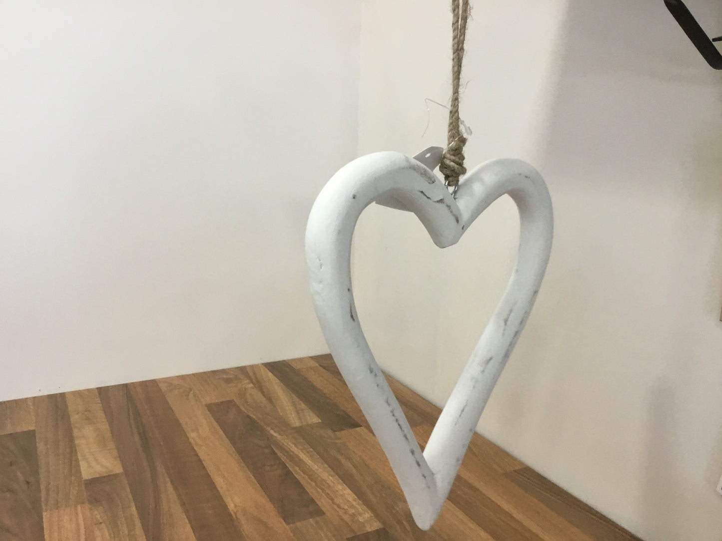 Hanging wooden white heart