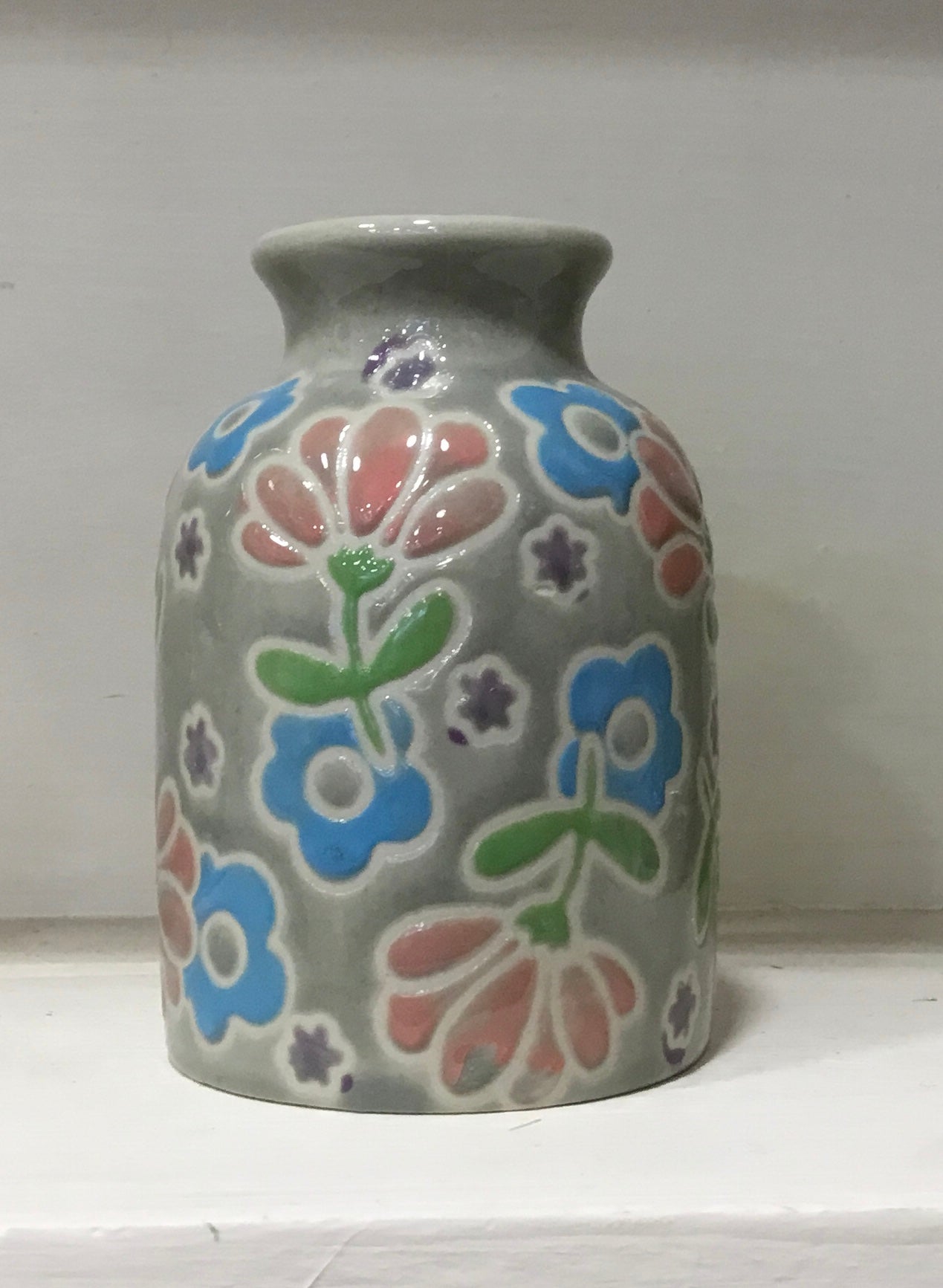 Grey ceramic floral bud vase