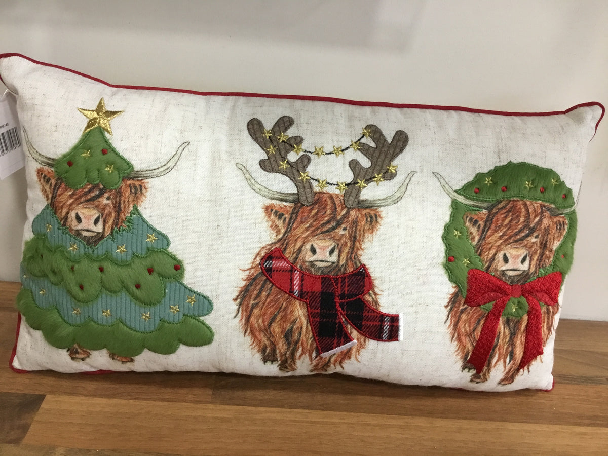 Highland Cow Christmas Cushion