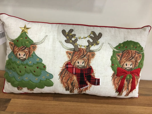 Highland Cow Christmas Cushion