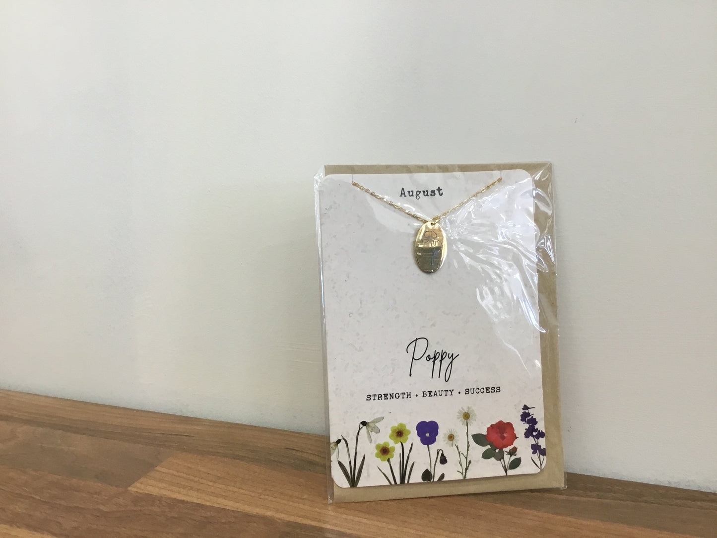 August birth flower necklace and card