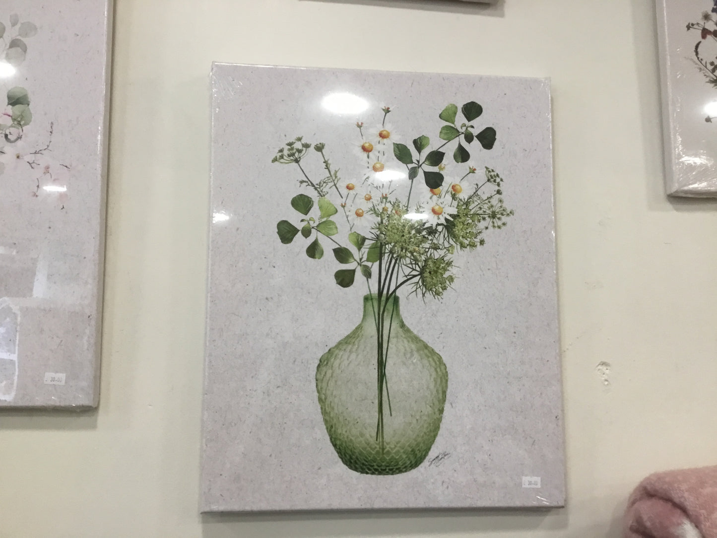 Green canvas floral wall art