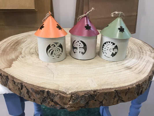 Small hanging tea light lantern. Assorted colours.