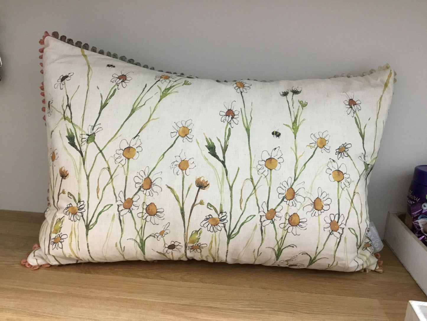 Cream linen daisy cushion