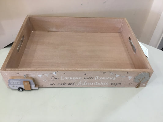 Wooden caravan tray with motto