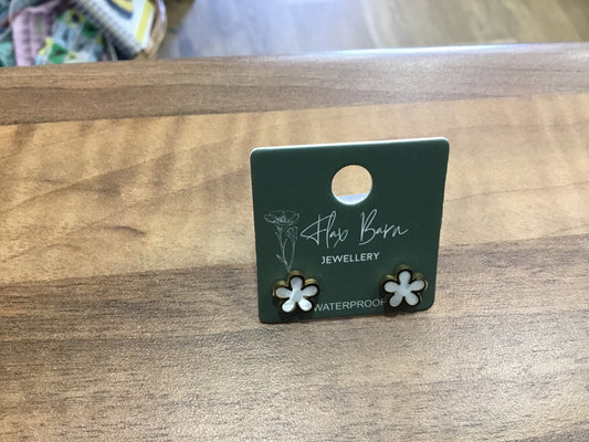 Earrings , small gold edged with white centre flower studs