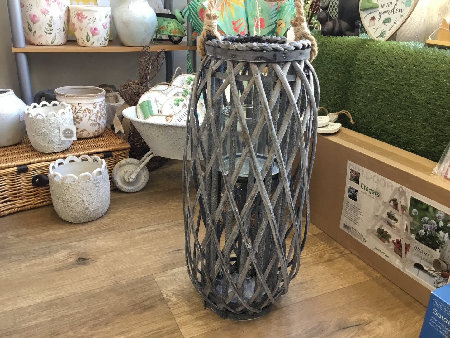 Grey rattan lantern