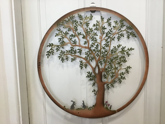 Tree wall art with bunnies metal available in 2 designs