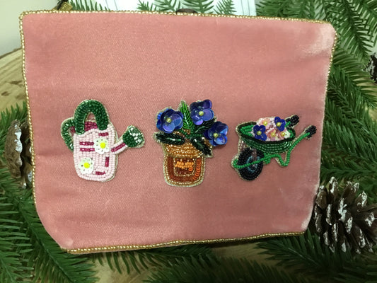 Pink velvet gardening pouch