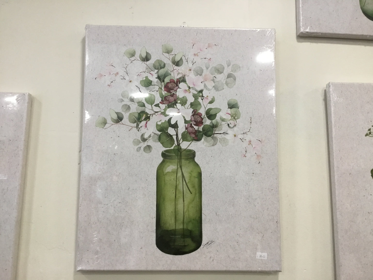 Green canvas floral wall art
