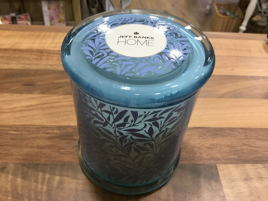 Leafy Trellis Blue Glass Candle