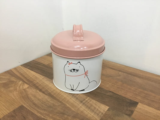 Pink enamel cat treat canister