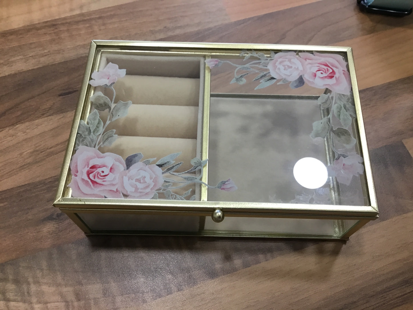Small Glass Floral Jewellery box