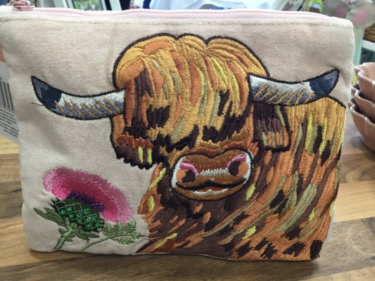 Highland Cow velvet pouch