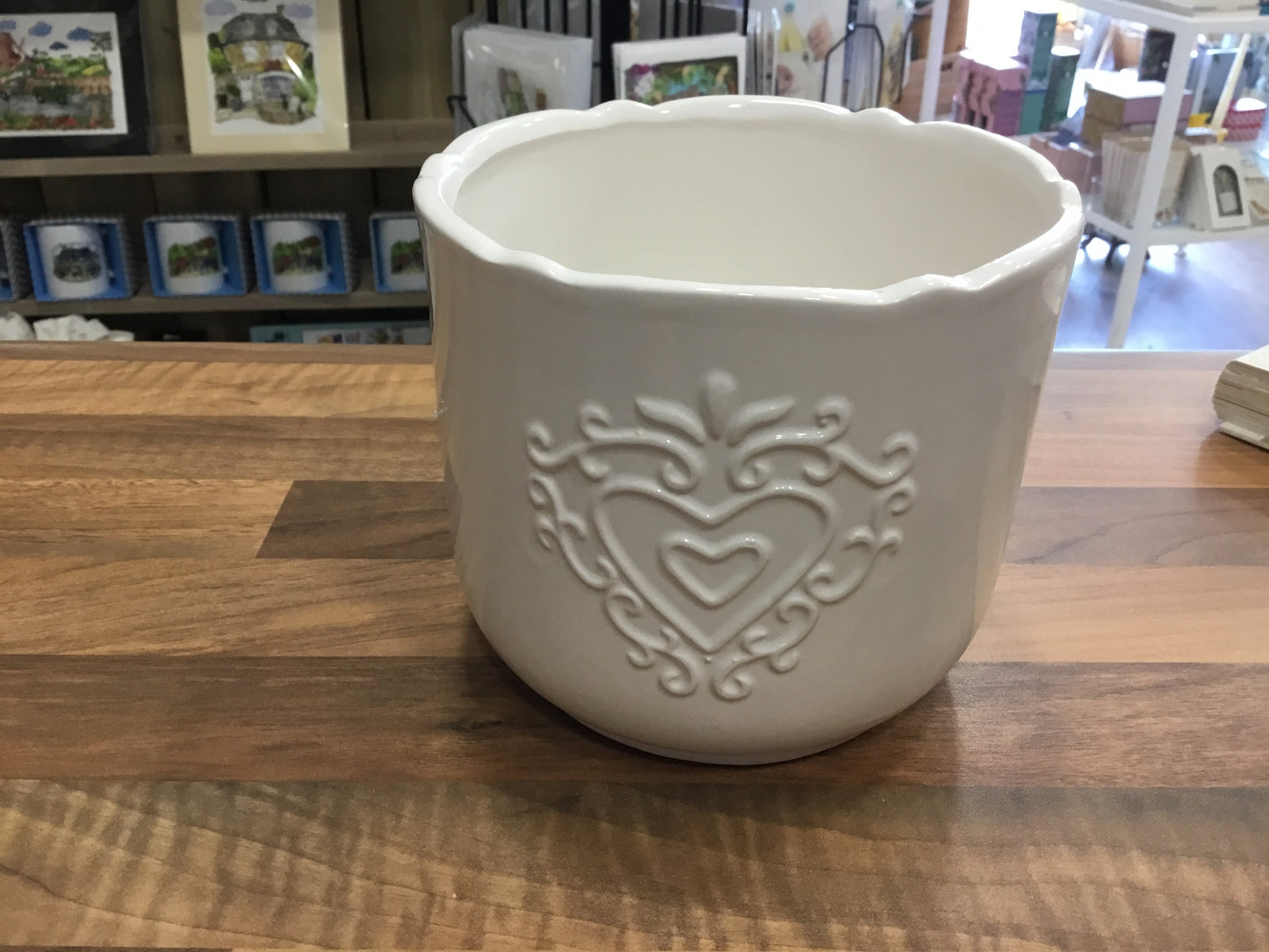 White ceramic heart  design pot