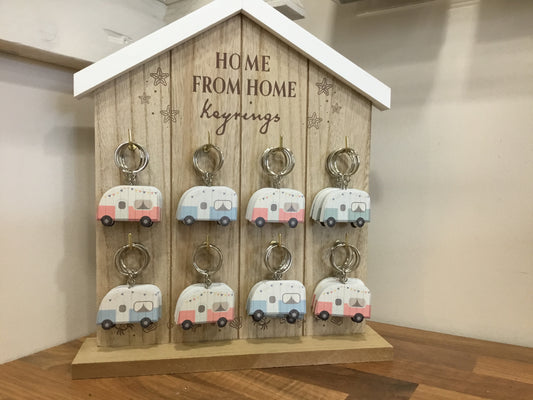 Caravan keyring. Pink or blue
