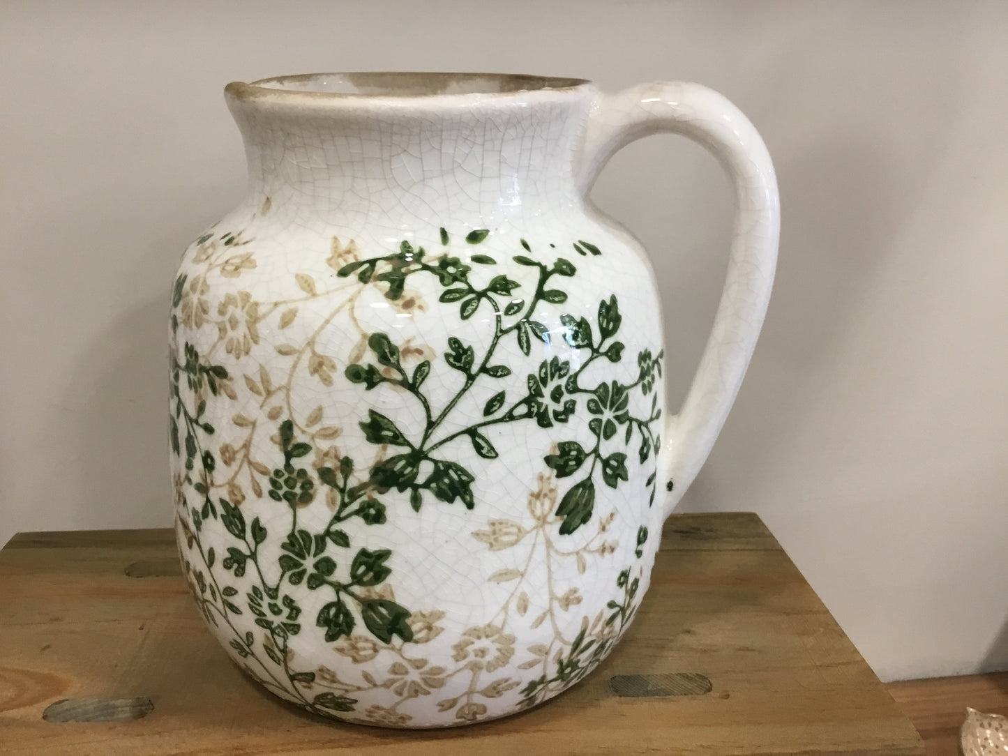 Floral vintage green beige jug