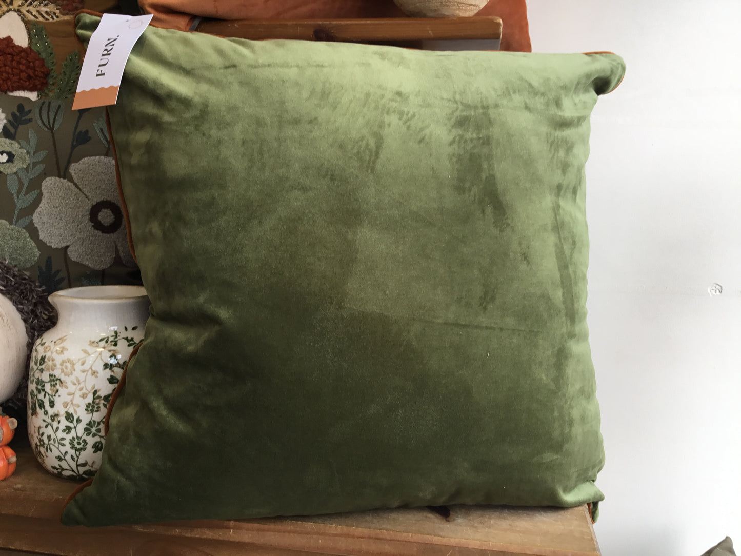 Olive piped cushion  by Furn