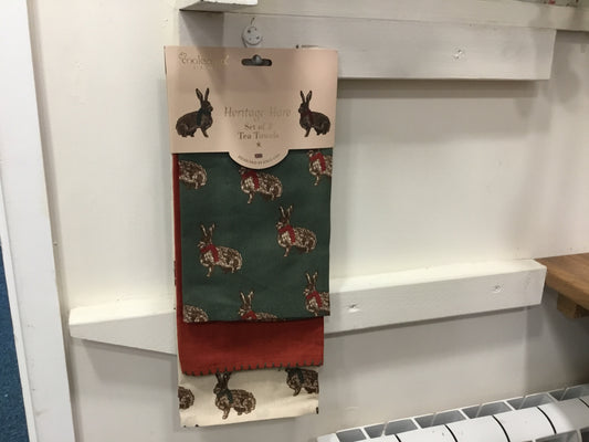 Heritage Hare 3pk tea towels.