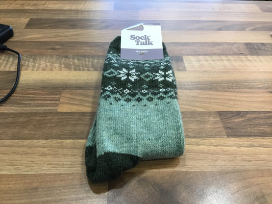 Nordic snowflake green socks.