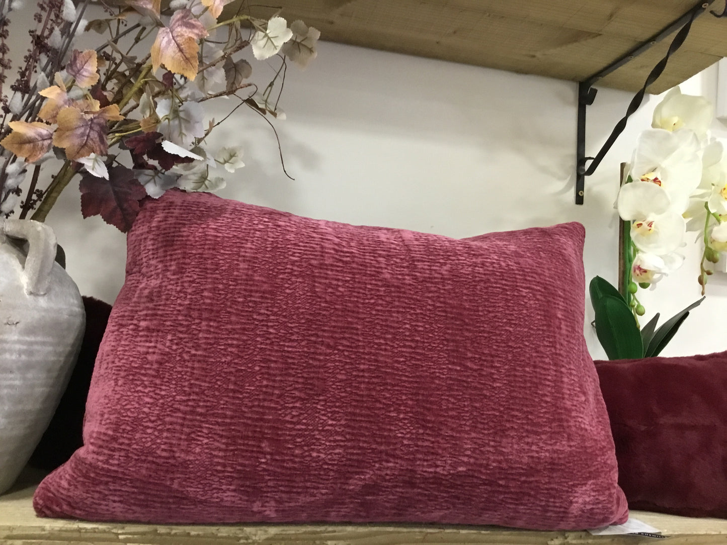 Deep Red Chenille feather filled cushion
