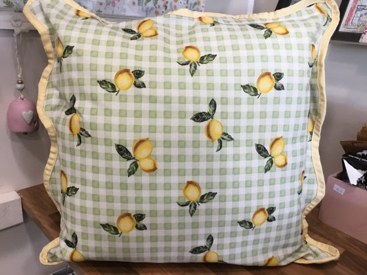 Gingham lemon outdoor cushion