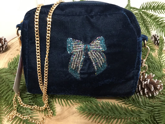 Blue Bow velvet bag