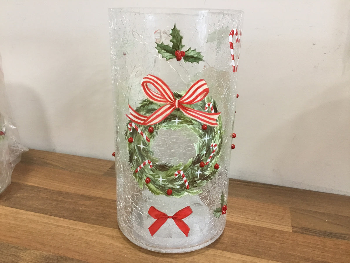 Glass light up wreath cylinder