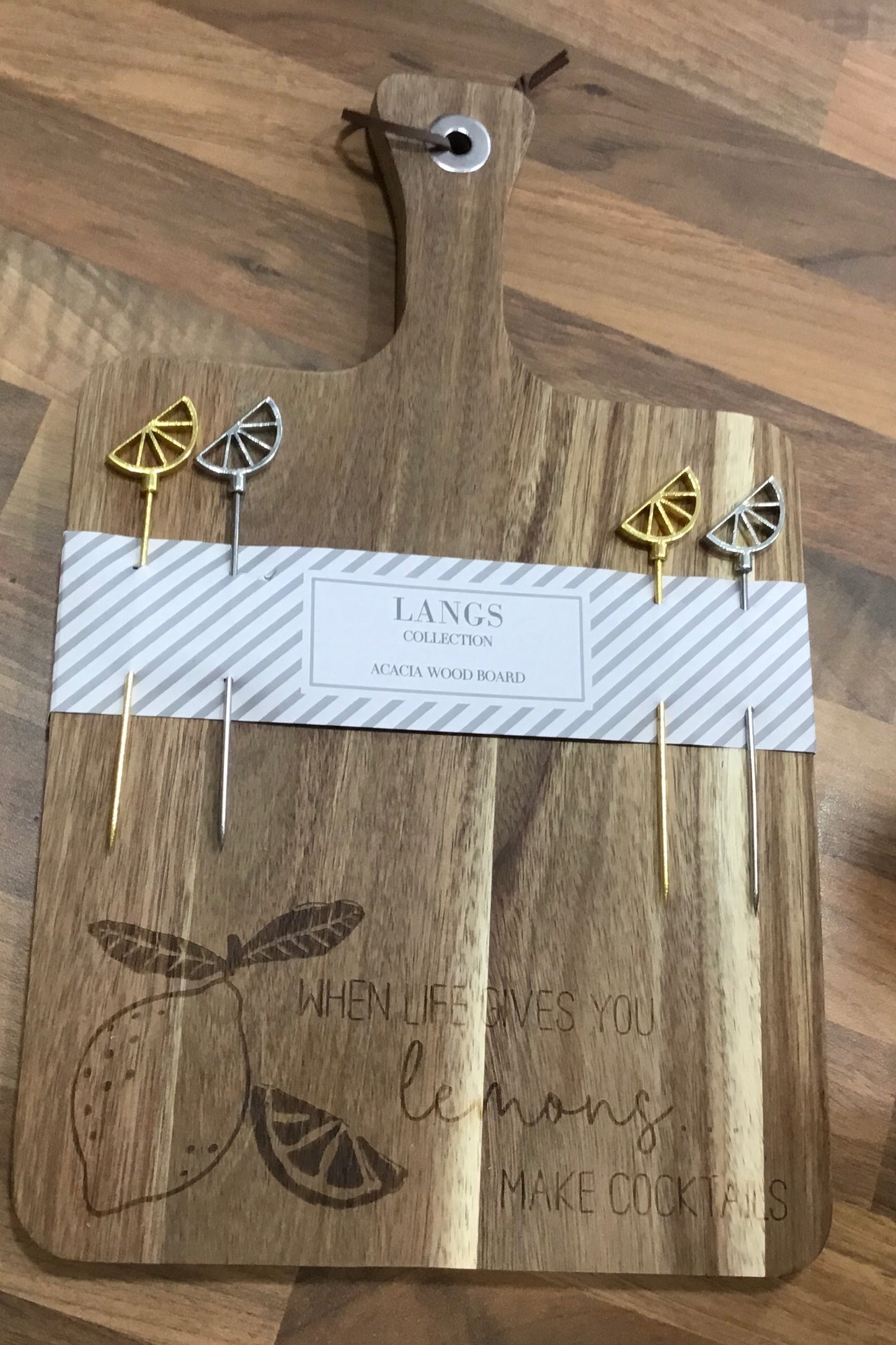 Wooden board sign lemon design and 4 lemon picks