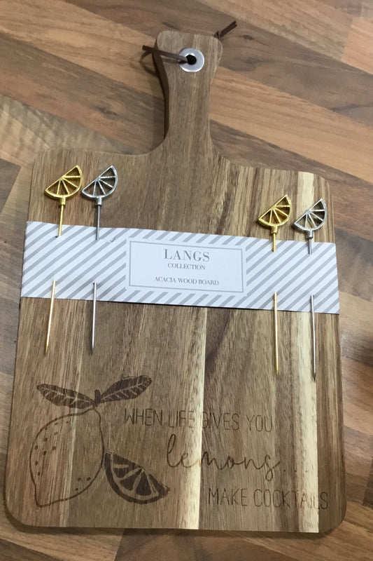 Wooden board sign lemon design and 4 lemon picks
