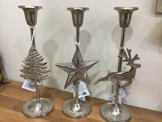 Silver effect Christmas candle holder