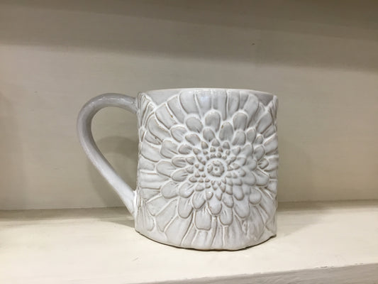 White floral ceramic mug