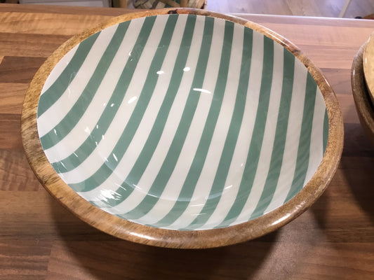 Mango wood bowl - green stripe