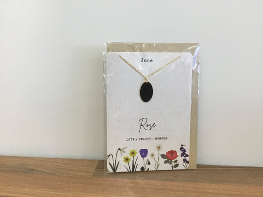 June birth flower necklace and card