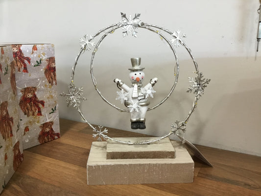 LED Snowman on glitter snowflakes