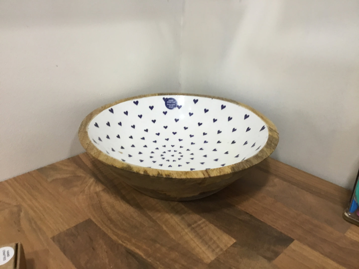 Mango Wood Blue and White heart bowl
