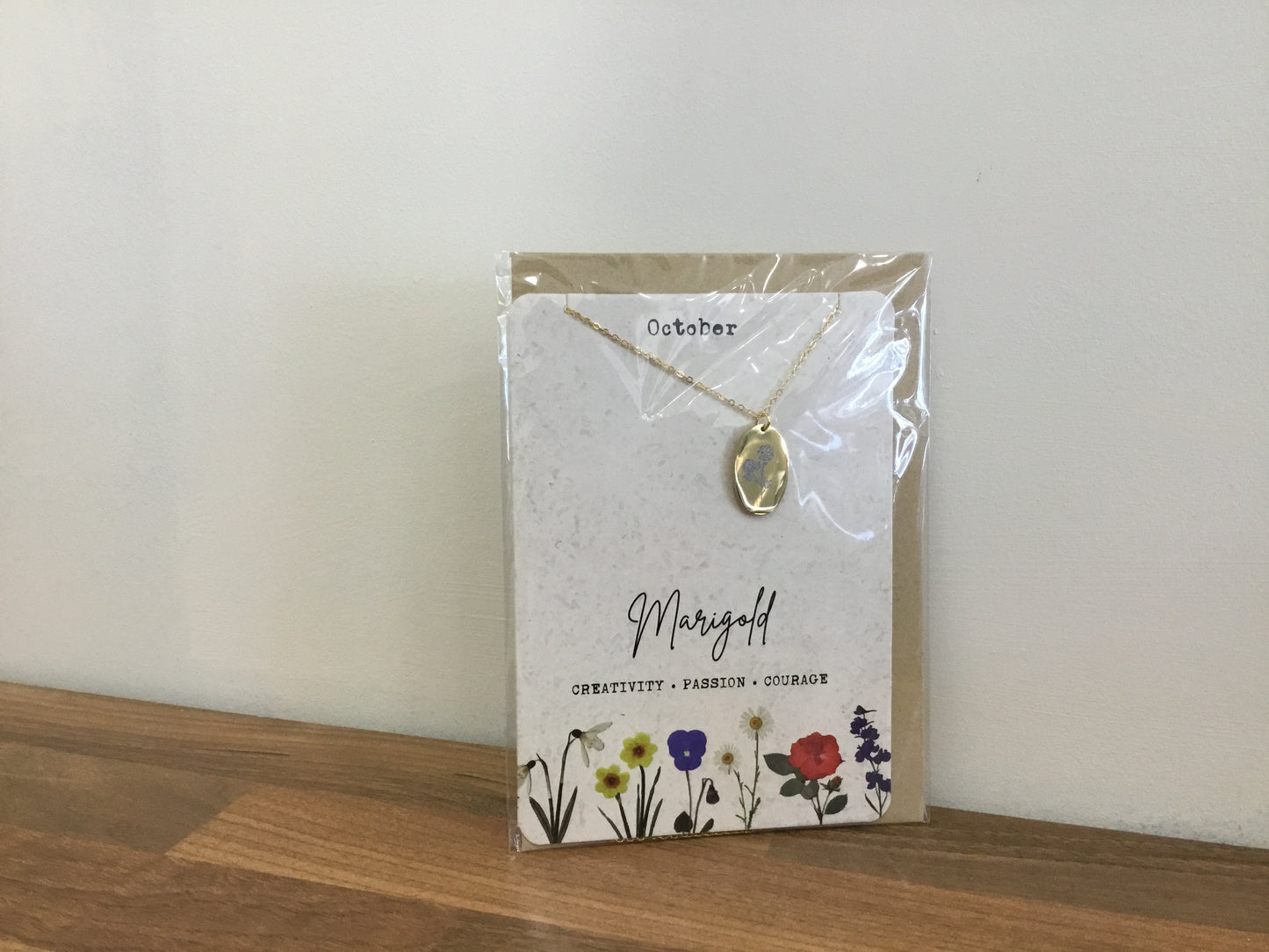 October birth flower necklace and card