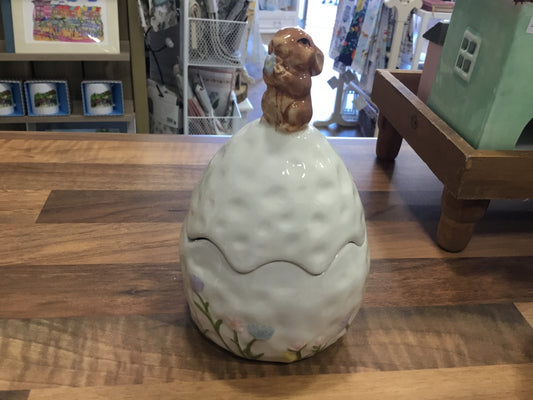Ceramic Egg trinket box  with bunny on lid