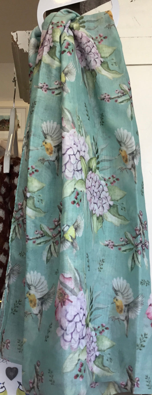 Hydrangea and Bird scarf