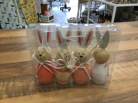 Set of 4 Wooden Hanging Bunnies
