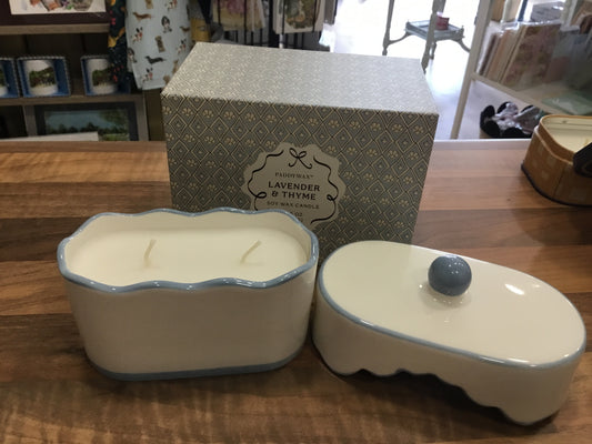 Lavender and Thyme Candle in ceramic dish