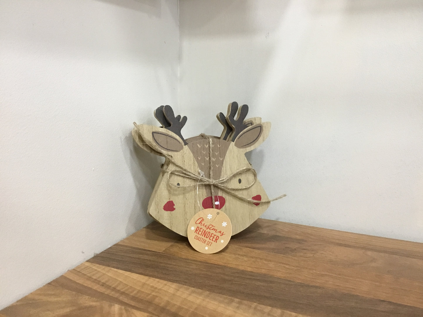 Wooden Reindeer Coasters. Set of Four.