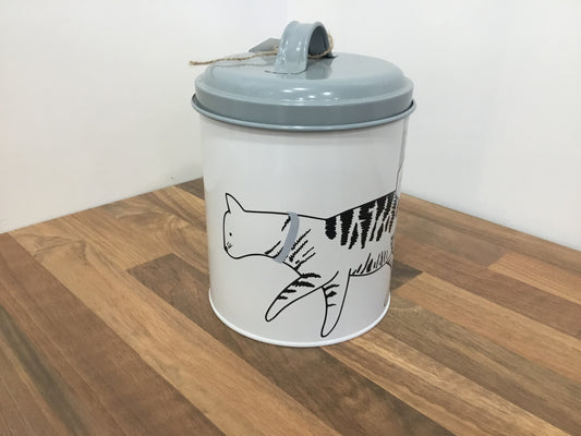 Enamel grey and white cat treat canister